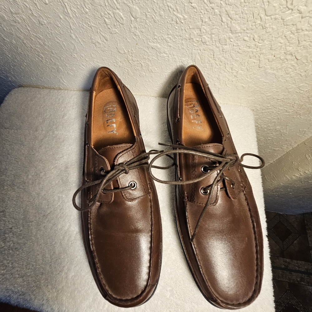 Gdefy Mens Gravity Defyer Brown Leather Dress Shoes, Mens Size 10.5